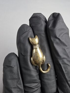 Vintage Signed Carolee Gold Tone Cat Brooch Rhinestone Collar Feline Pin Jewelry